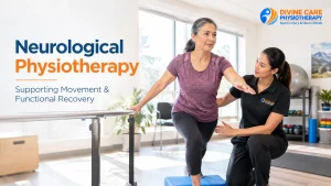 Neurological physiotherapy in Langley – physiotherapist helping patient practise walking